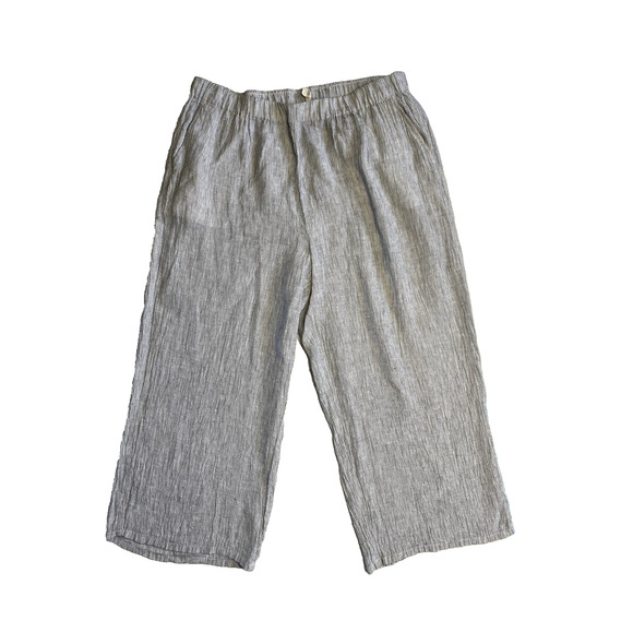 Eileen Fisher Pants - Eileen Fisher Pants XL Organic Linen Crinkle Cropped Wide Leg Coastal Resort